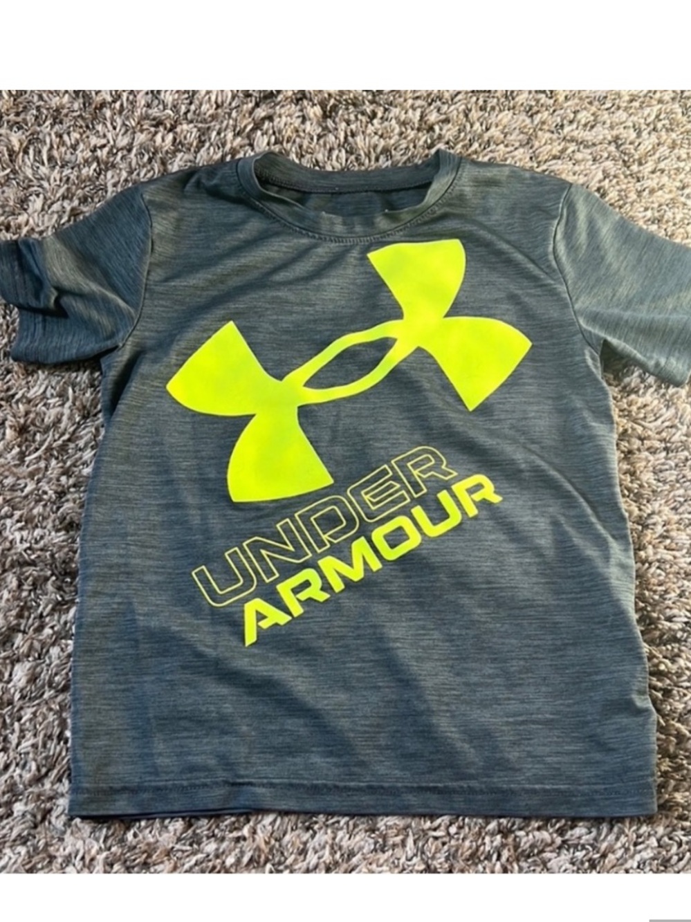 Under Armour Gray Heather Tee with Neon Yellow Logo size 6